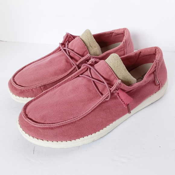 🩷 Hey Dude Wendy Rose Pink Shoes Womens 8 Canvas White - Picture 11 of 11